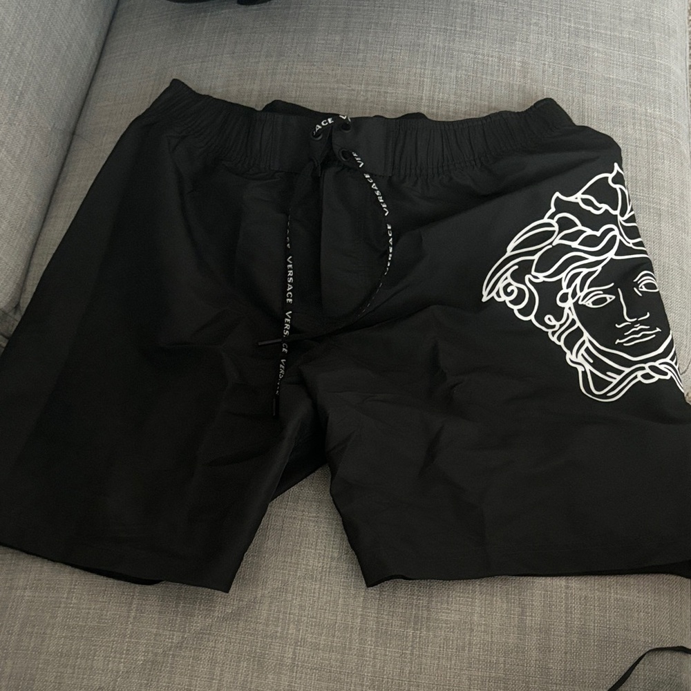 Versace Black Swim Shorts with White Medusa